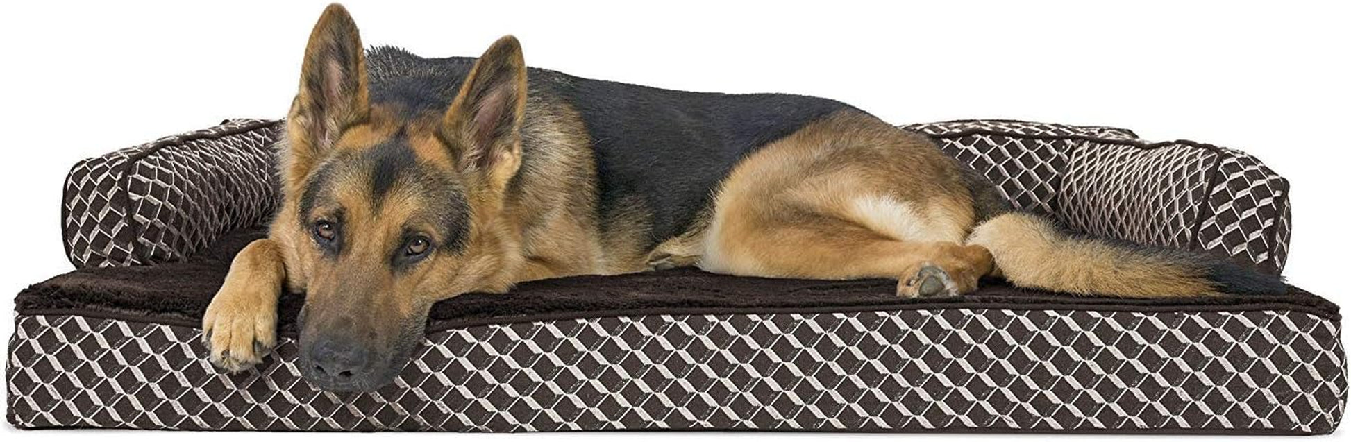 Orthopedic Dog Bed for Large Dogs W/ Removable Bolsters & Washable Cover, for Dogs up to 95 Lbs - Plush & Woven Decor Comfy Couch Sofa - Diamond Brown, Jumbo/Xl