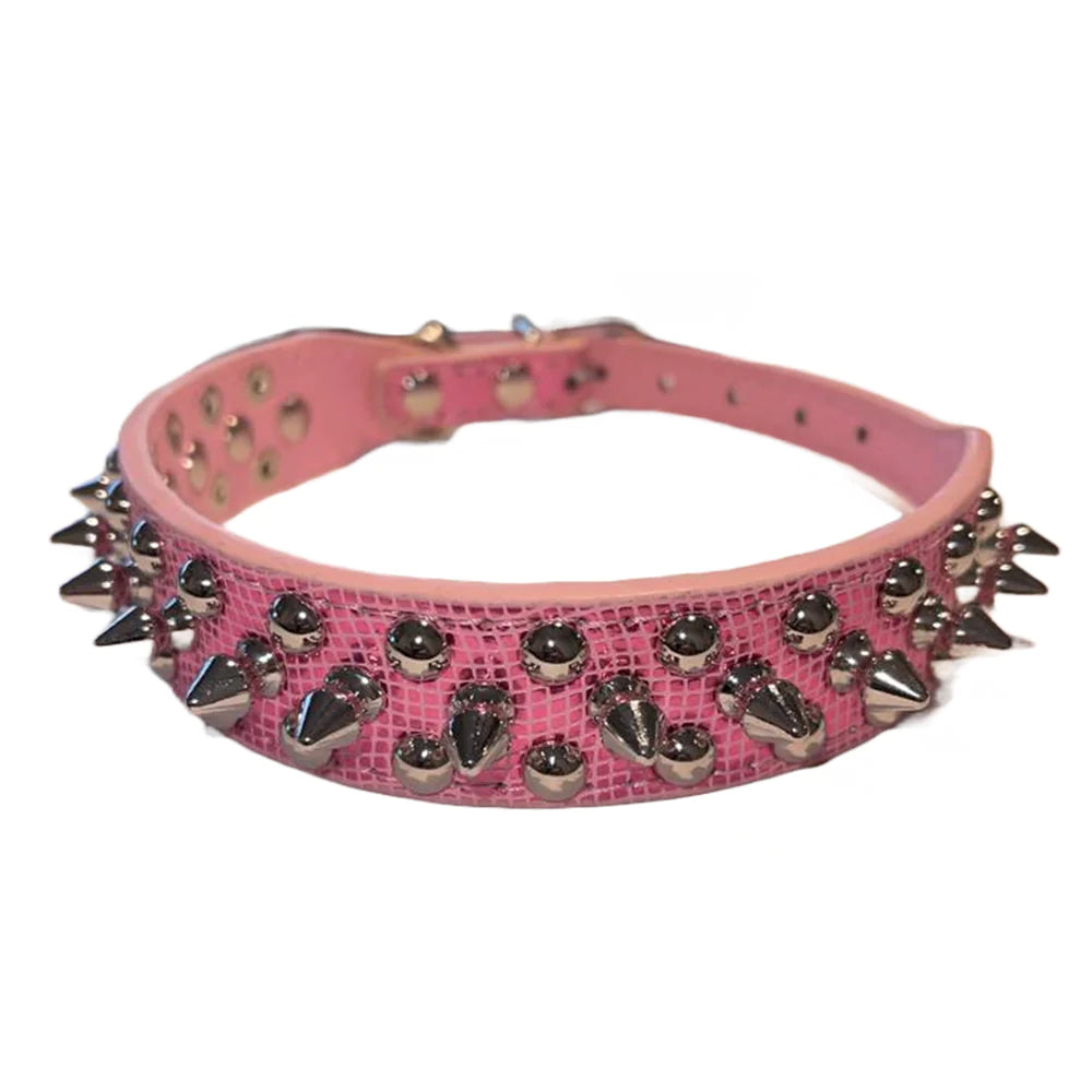 Adjustable Spiked Studded Leather Dog Collar for Small and Large Breeds, Including Cats and Pit Bulls