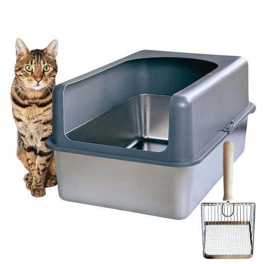 XL Stainless Steel Cat Litter Box Enclosure with High Sided Tall Hooded Lid for Odor Control anti Leakage Rust Free Suitable for Large Cats Multicat Households Includes Metal Litter Scoop