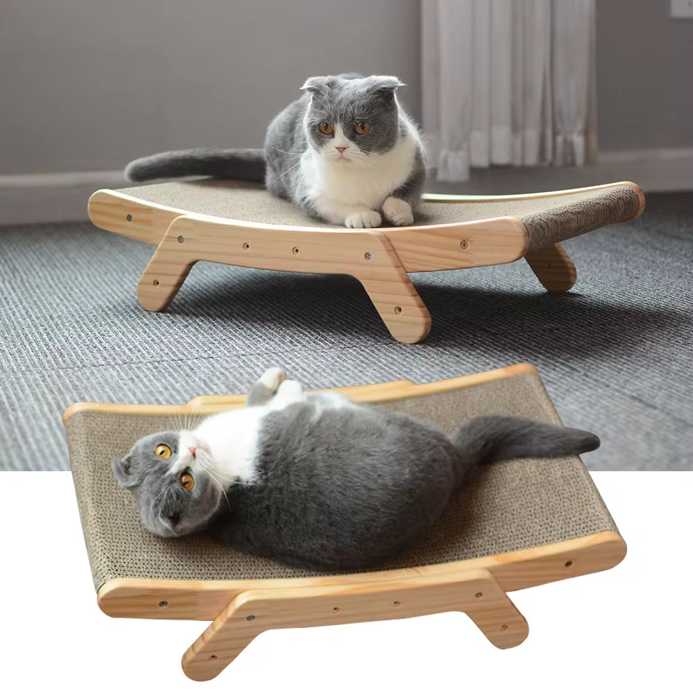 3-in-1 Wooden Cat Scratcher and Lounge Bed - Detachable Scratching Post for Claw Training and Play