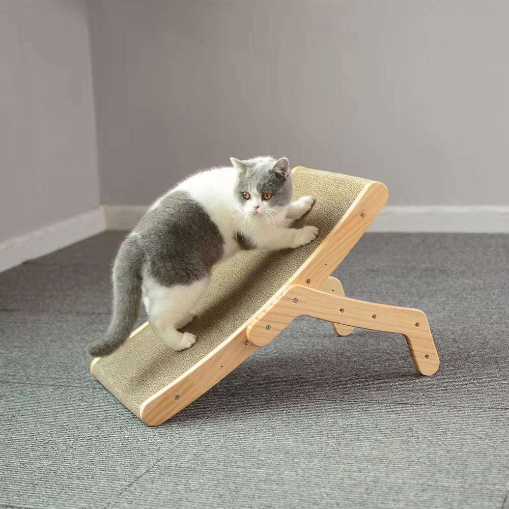 3-in-1 Wooden Cat Scratcher and Lounge Bed - Detachable Scratching Post for Claw Training and Play