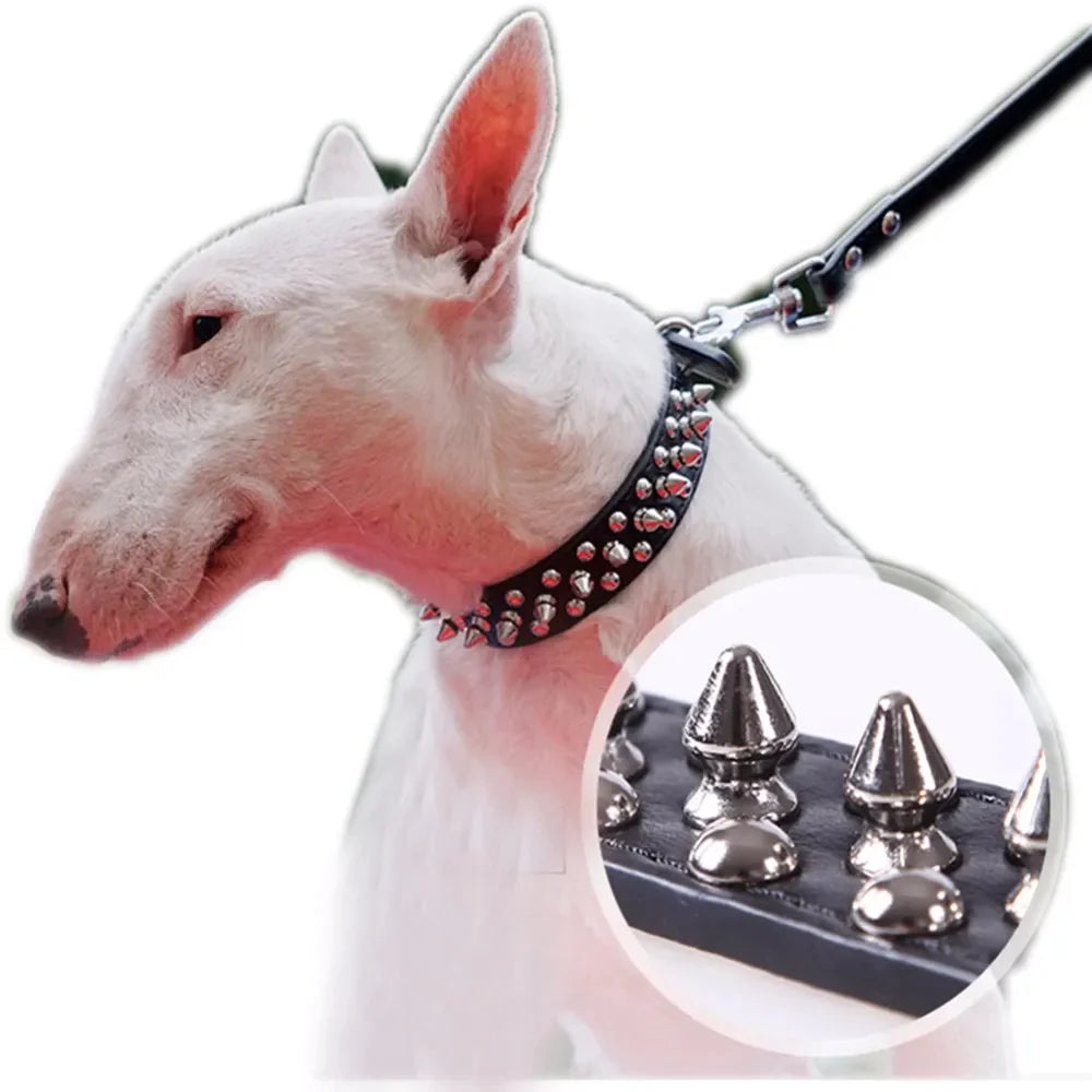 Adjustable Spiked Studded Leather Dog Collar for Small and Large Breeds, Including Cats and Pit Bulls