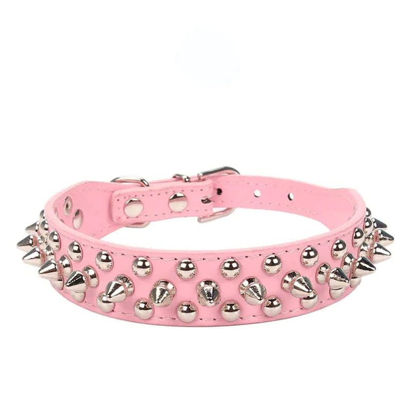 Adjustable Spiked Studded Leather Dog Collar for Small and Large Breeds, Including Cats and Pit Bulls