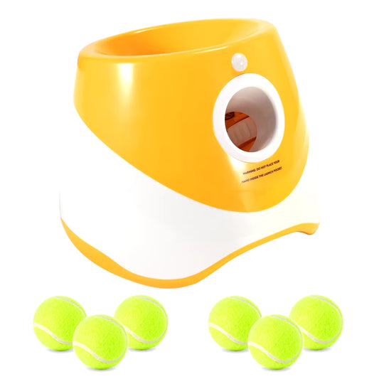 Automatic Interactive Dog Tennis Ball Launcher - Rechargeable 6-Ball Catapult for Endless Fun