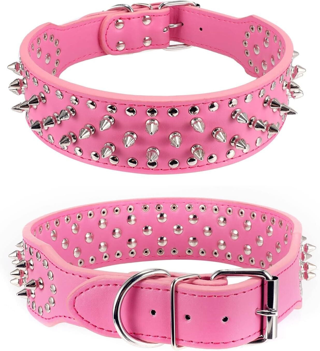 Adjustable Spiked Studded Leather Dog Collar for Small and Large Breeds, Including Cats and Pit Bulls