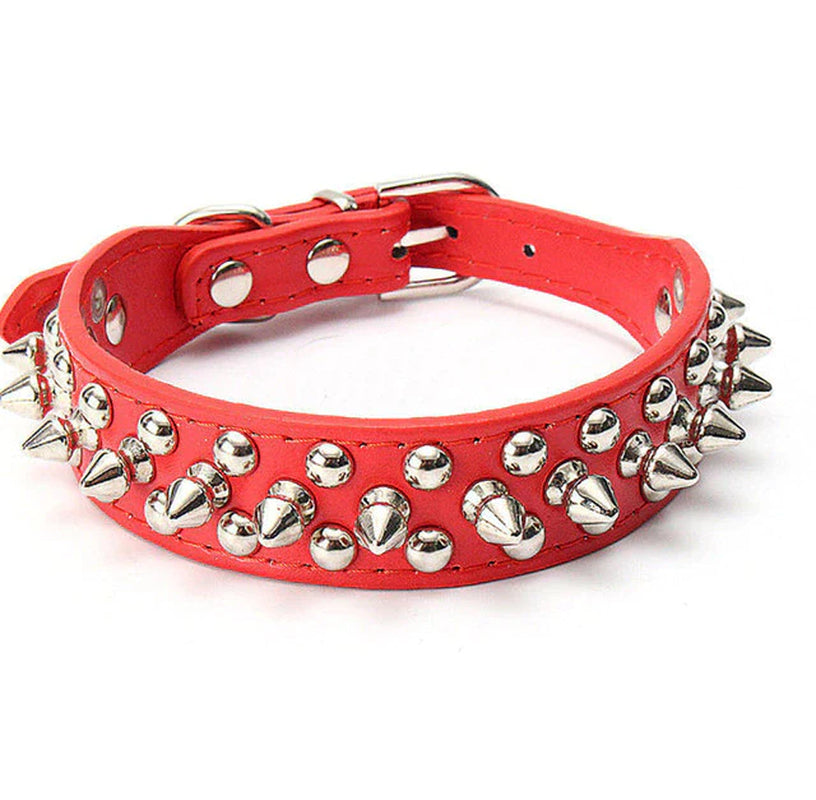 Adjustable Spiked Studded Leather Dog Collar for Small and Large Breeds, Including Cats and Pit Bulls