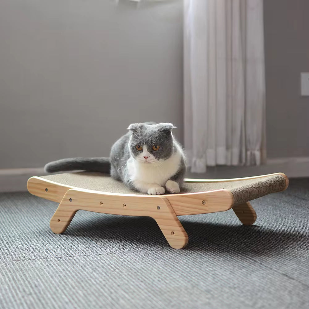 3-in-1 Wooden Cat Scratcher and Lounge Bed - Detachable Scratching Post for Claw Training and Play