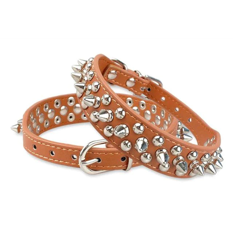 Adjustable Spiked Studded Leather Dog Collar for Small and Large Breeds, Including Cats and Pit Bulls