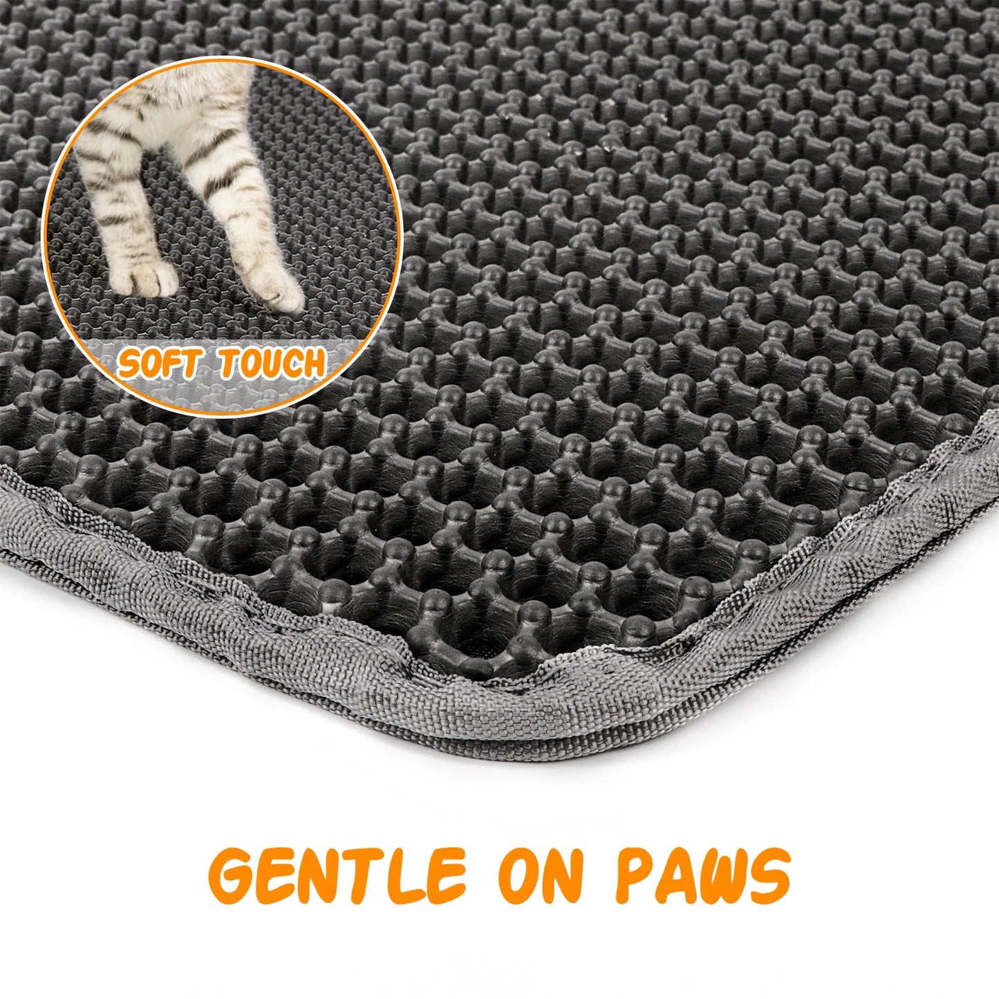 Cat Litter Mat Kitty Litter Mat for Litter Box, 24 X 15 Inch Honeycomb Easy to Clean, Soft on Paws, Non-Slip, Waterproof Cat Mat (Black)