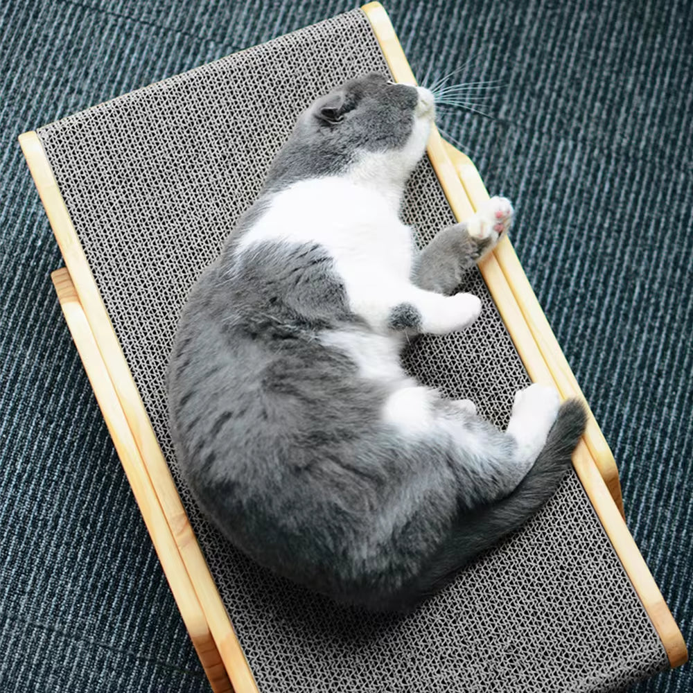 3-in-1 Wooden Cat Scratcher and Lounge Bed - Detachable Scratching Post for Claw Training and Play