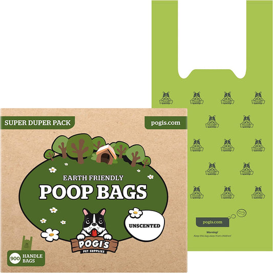 Pogi's Bulk Dog Poop Bags with Handles - 900 Unscented, Leak-Proof, Ultra Thick Bags for Dogs and Cats