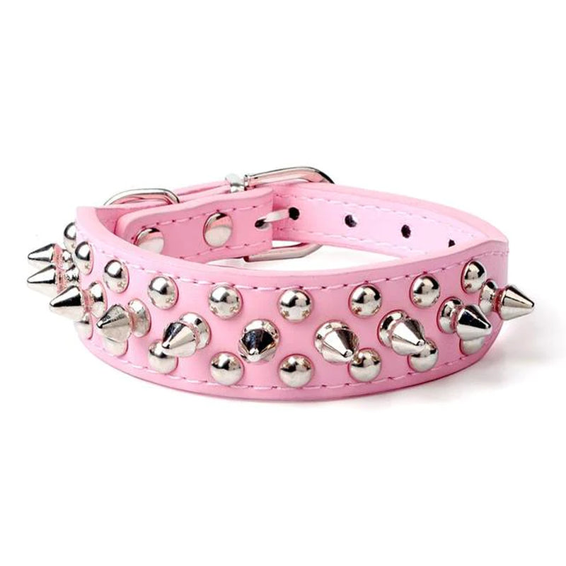 Adjustable Spiked Studded Leather Dog Collar for Small and Large Breeds, Including Cats and Pit Bulls