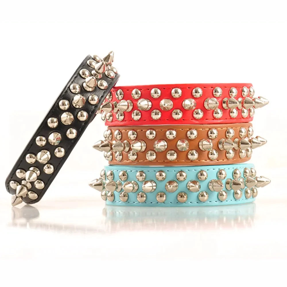 Adjustable Spiked Studded Leather Dog Collar for Small and Large Breeds, Including Cats and Pit Bulls