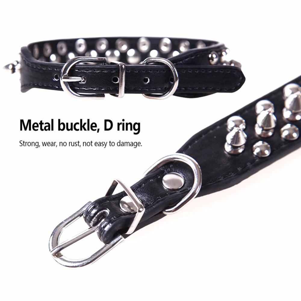 Adjustable Spiked Studded Leather Dog Collar for Small and Large Breeds, Including Cats and Pit Bulls