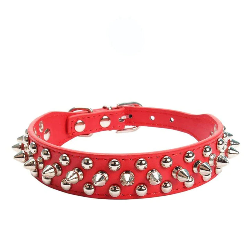 Adjustable Spiked Studded Leather Dog Collar for Small and Large Breeds, Including Cats and Pit Bulls