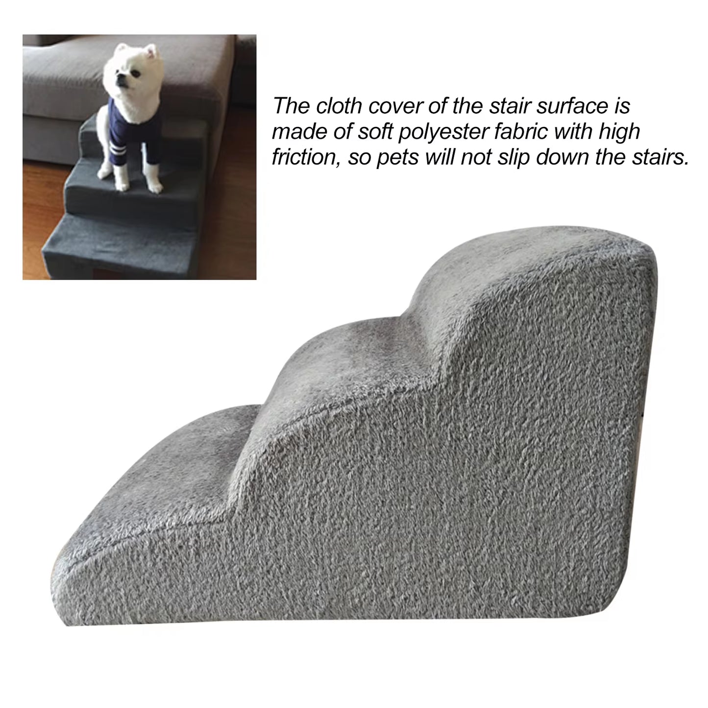 Non-Slip Pet Ramp Stairs for Dogs - 3-Tier Removable and Washable Training Steps for Beds