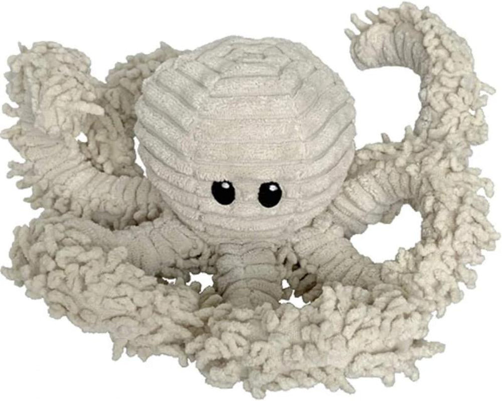 Durable Natural Nubby Plush Dog Toy with Squeaker and Crinkle Paper - Medium Octopus (14 Inch)