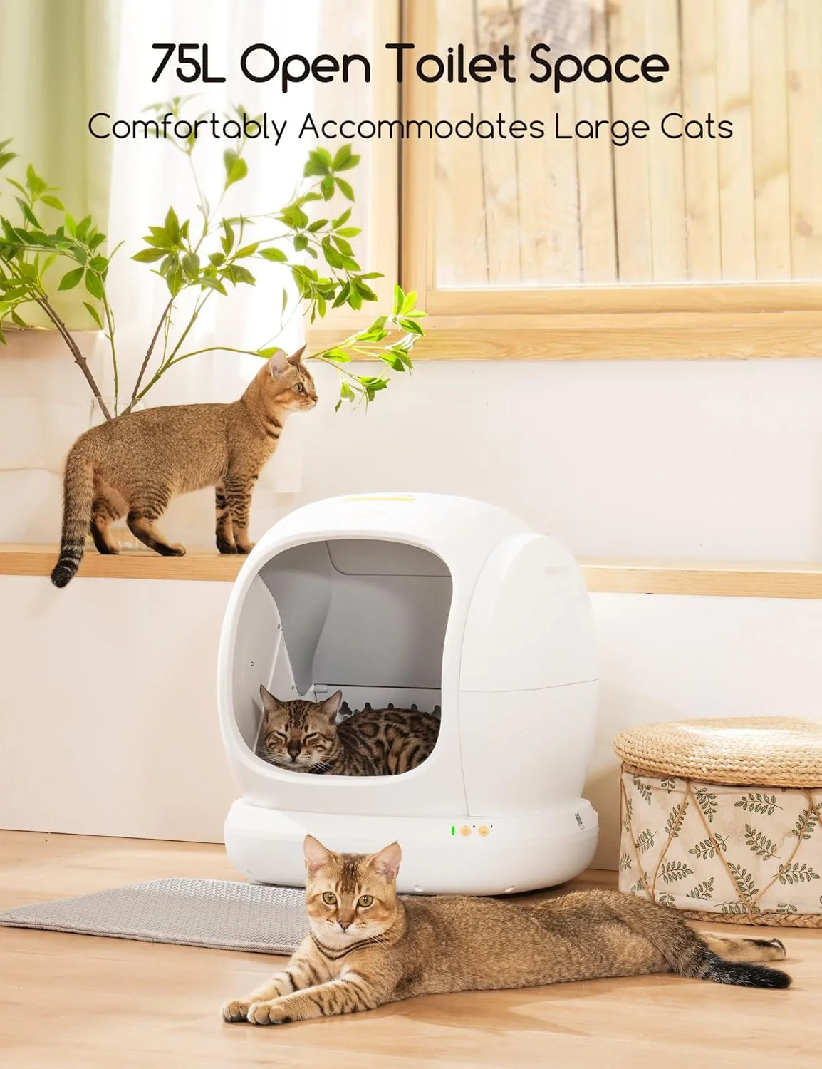 Smart Automatic Self-Cleaning Cat Litter Box, APP Control/Integrated Safety Protection,White