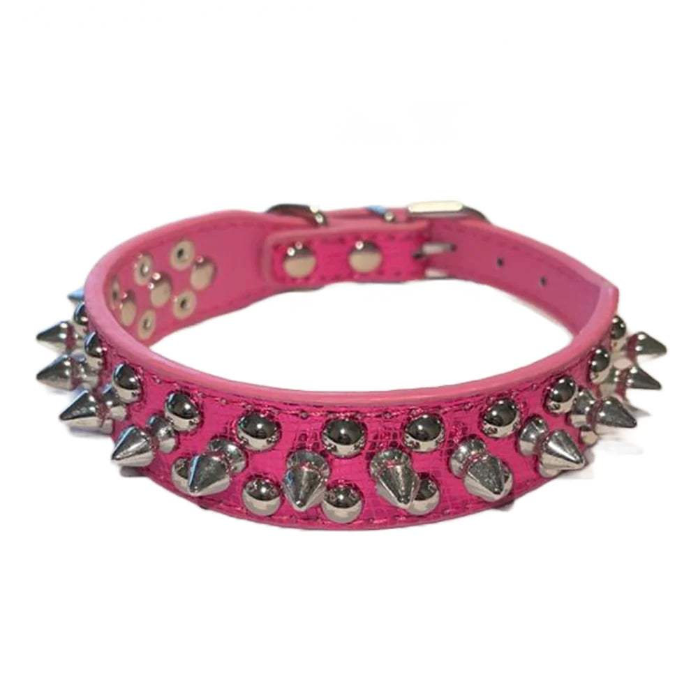 Adjustable Spiked Studded Leather Dog Collar for Small and Large Breeds, Including Cats and Pit Bulls