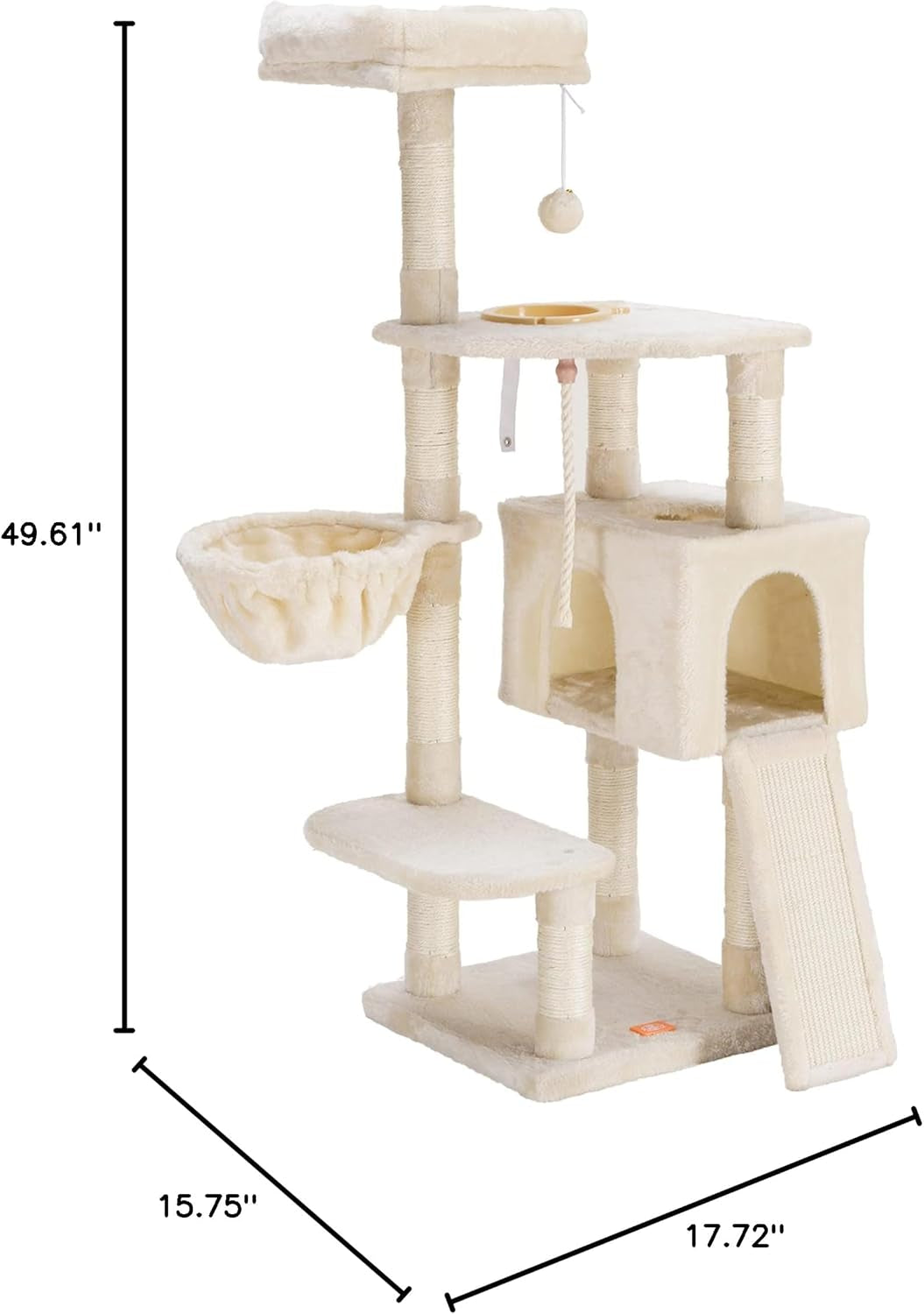 Cat Tree, Cat Tower for Indoor Cats with Scratching Board, Multi-Level Cat Furniture Condo with Feeding Bowl Light Gray HCT010M