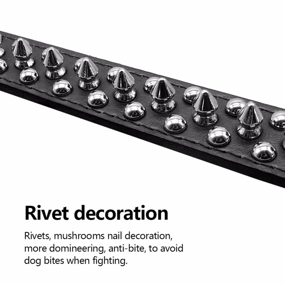 Adjustable Spiked Studded Leather Dog Collar for Small and Large Breeds, Including Cats and Pit Bulls