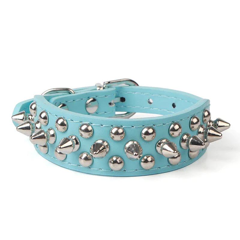 Adjustable Spiked Studded Leather Dog Collar for Small and Large Breeds, Including Cats and Pit Bulls